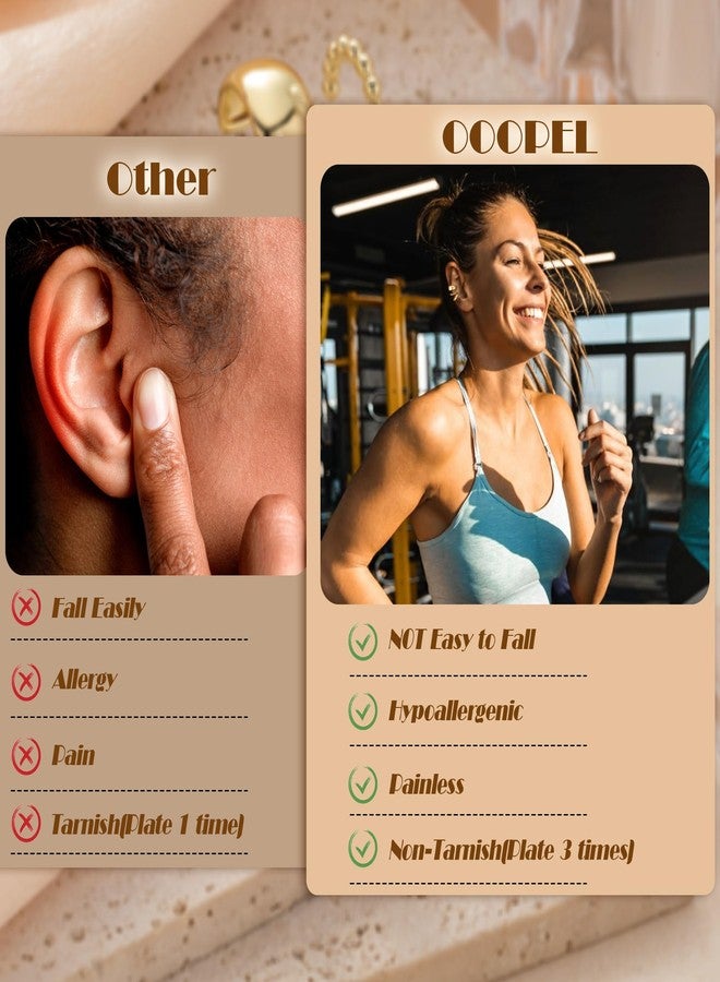 OOOPEL Chunky Ear Cuffs for Women Non Piercing Well-Rounded Fake Ear Cuff Beaded Cuff Earrings Round Edge Cuff Earrings for Women Big Gold Earring Cuffs Set - Image 5